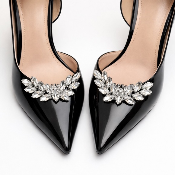 Passion of Essence Accessories - Silver Rhinestone Leaf Shoe Clips (Pair) Crystal Branch Wedding Shoe Accessory